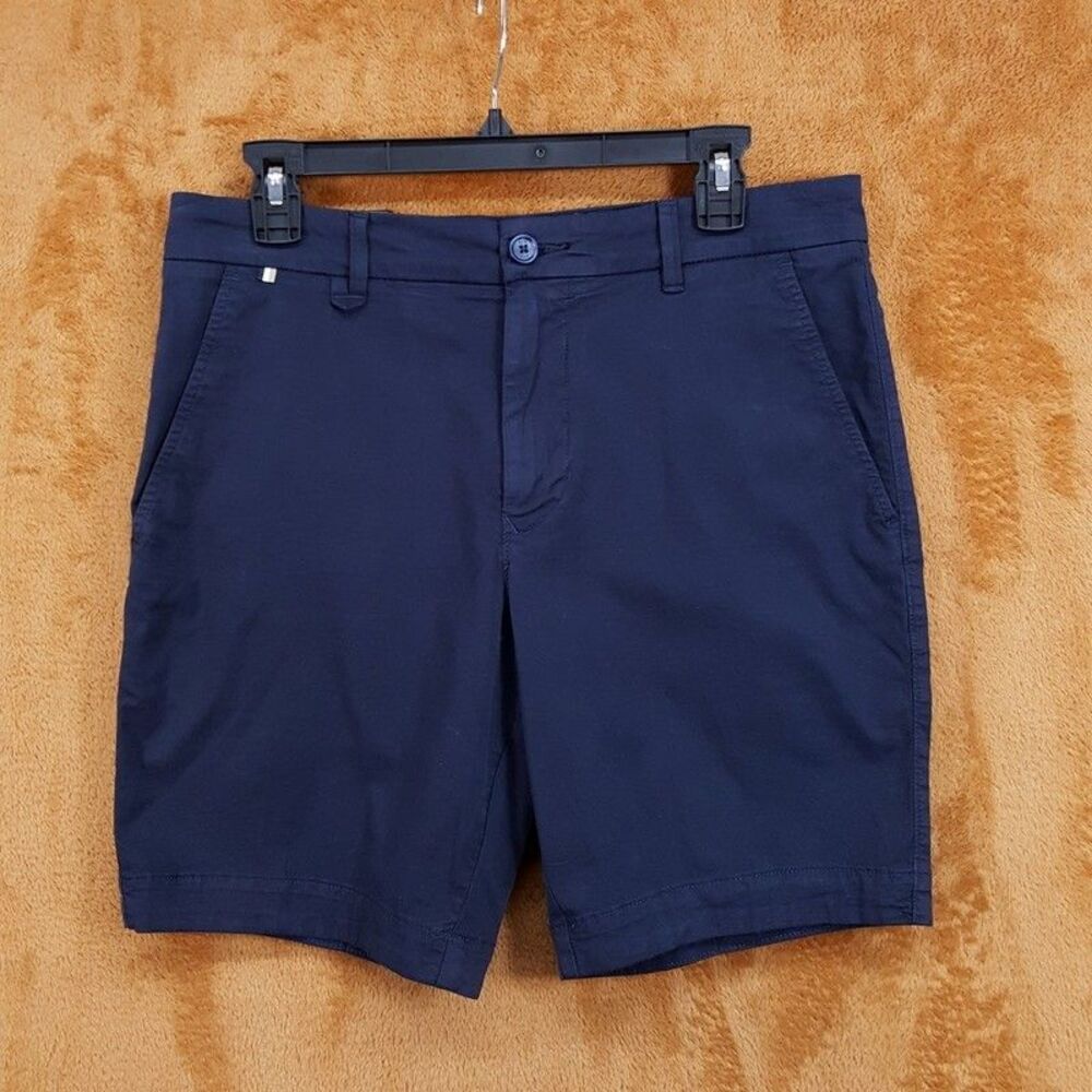HUGO BOSS Chino Shorts Mens Size 30 Navy Slim Fit Flat Front 8" SLICE $98